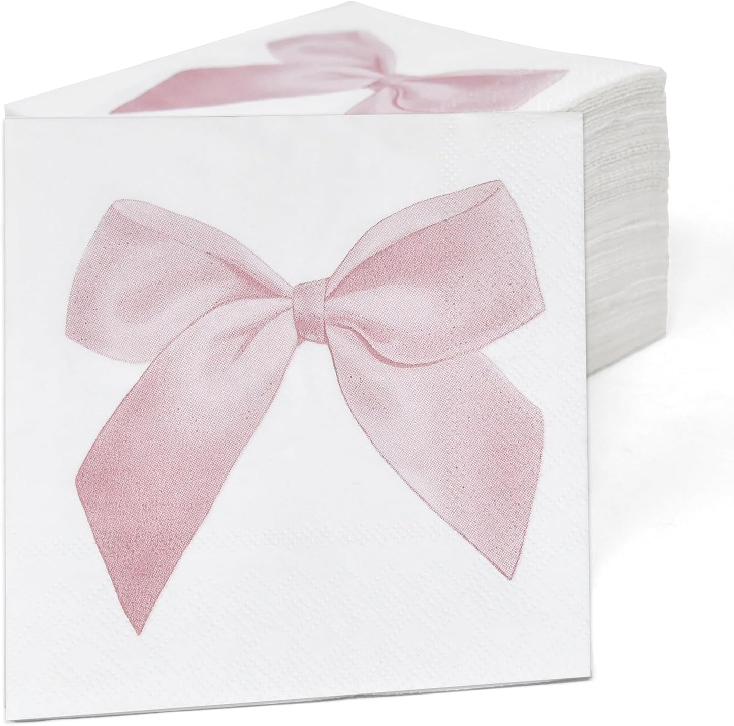 100 Pcs Pink Bow Cocktail Napkins Preppy Coquette Disposable Paper Napkin for Girls Baby Shower Bridal Engagement Bachelorette Birthday Party Supplies
