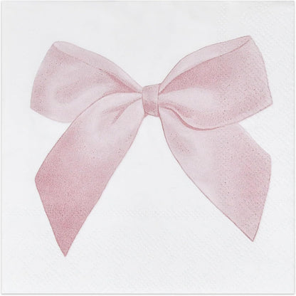 100 Pcs Pink Bow Cocktail Napkins Preppy Coquette Disposable Paper Napkin for Girls Baby Shower Bridal Engagement Bachelorette Birthday Party Supplies