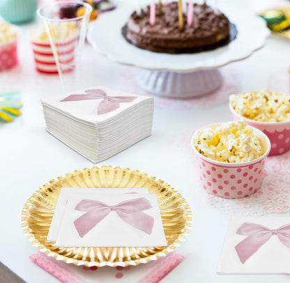 100 Pcs Pink Bow Cocktail Napkins Preppy Coquette Disposable Paper Napkin for Girls Baby Shower Bridal Engagement Bachelorette Birthday Party Supplies
