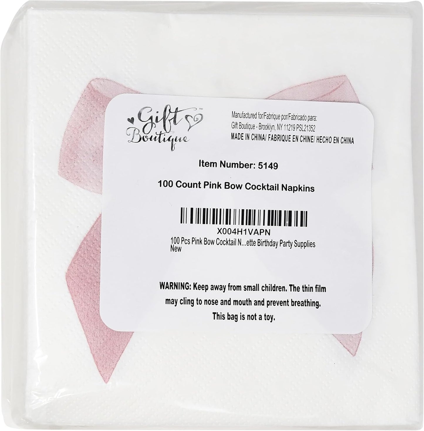 100 Pcs Pink Bow Cocktail Napkins Preppy Coquette Disposable Paper Napkin for Girls Baby Shower Bridal Engagement Bachelorette Birthday Party Supplies