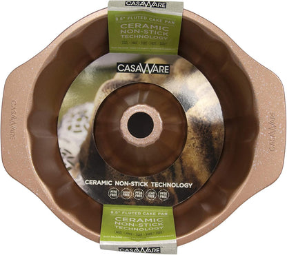 Fluted Cake Pan 9.5-inch (10-Cup) Ceramic Coated NonStick (Rose Gold Granite)