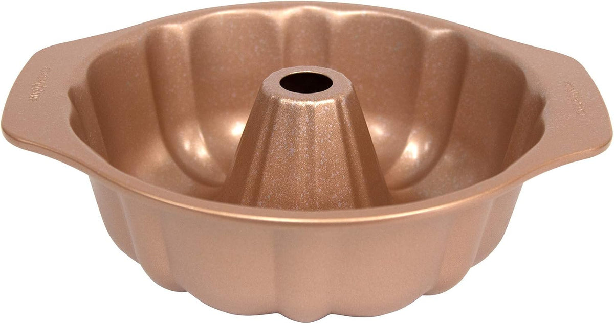 Fluted Cake Pan 9.5-inch (10-Cup) Ceramic Coated NonStick (Rose Gold Granite)