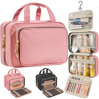 Travel Toiletry Bag for Women – Waterproof Hanging Organizer with Multiple Compartments, Fits Full-Size Toiletries and Makeup Accessories, Compact & Portable, Travel Essentials (Medium, Pink)
