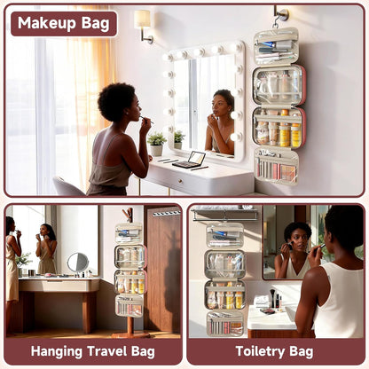 Travel Toiletry Bag for Women – Waterproof Hanging Organizer with Multiple Compartments, Fits Full-Size Toiletries and Makeup Accessories, Compact & Portable, Travel Essentials (Medium, Pink)