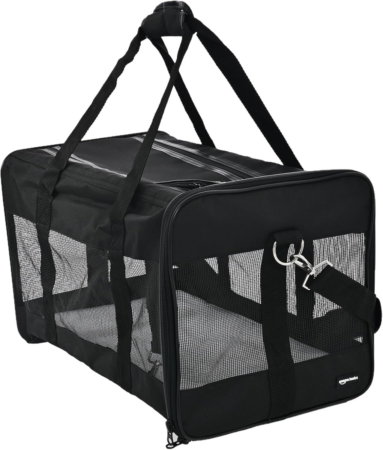 Amazon Basics Airline Approved Soft-Sided Mesh Pet Travel Carrier with Shoulder Strap, Portable, Washable Removable Fleece Pad for Dog, Cat, up to 16 pounds, 16.5" L x 10.6" W x 11" H, Black