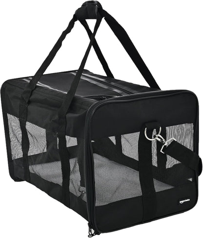 Amazon Basics Airline Approved Soft-Sided Mesh Pet Travel Carrier with Shoulder Strap, Portable, Washable Removable Fleece Pad for Dog, Cat, up to 16 pounds, 16.5" L x 10.6" W x 11" H, Black