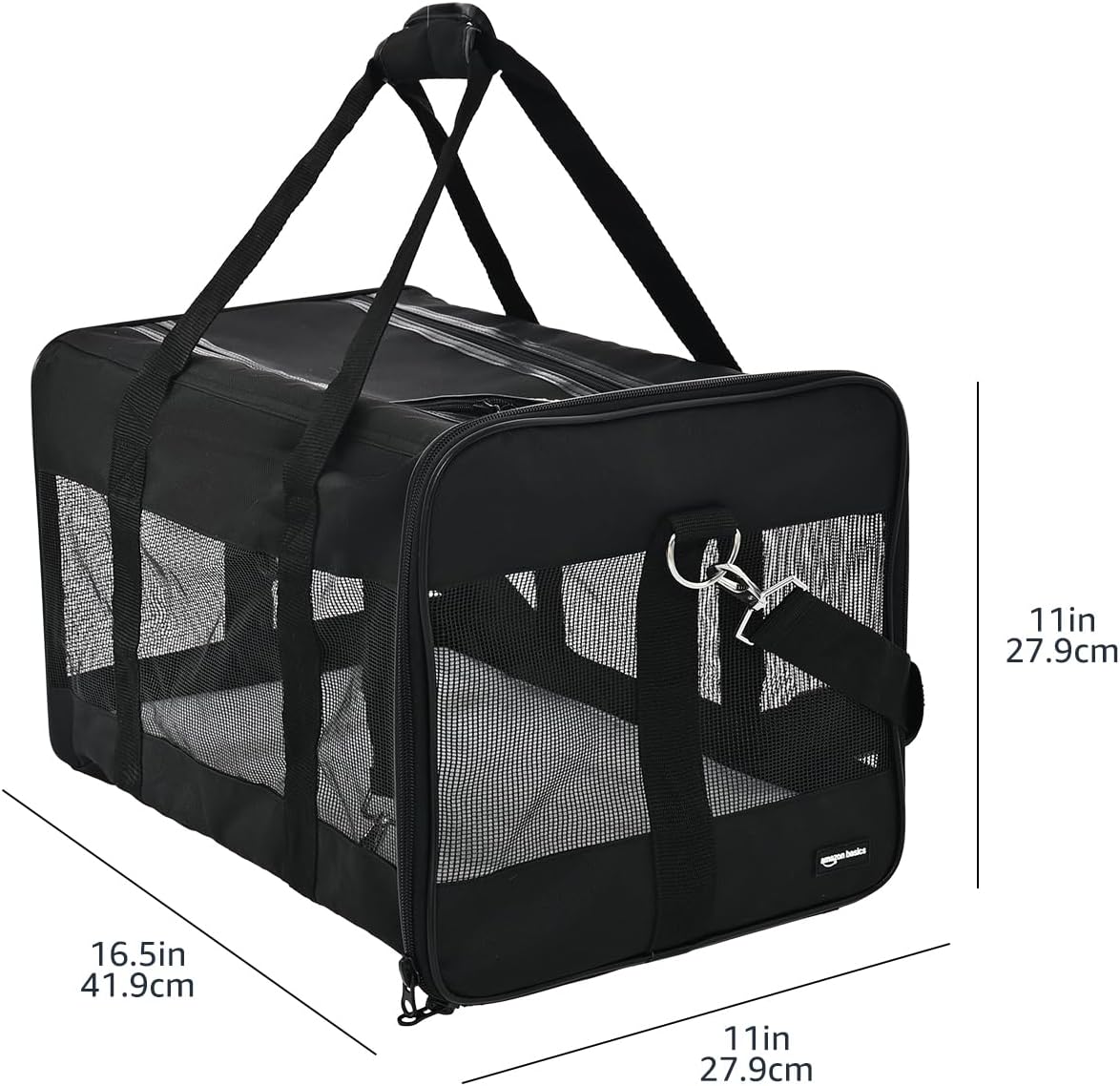 Amazon Basics Airline Approved Soft-Sided Mesh Pet Travel Carrier with Shoulder Strap, Portable, Washable Removable Fleece Pad for Dog, Cat, up to 16 pounds, 16.5" L x 10.6" W x 11" H, Black