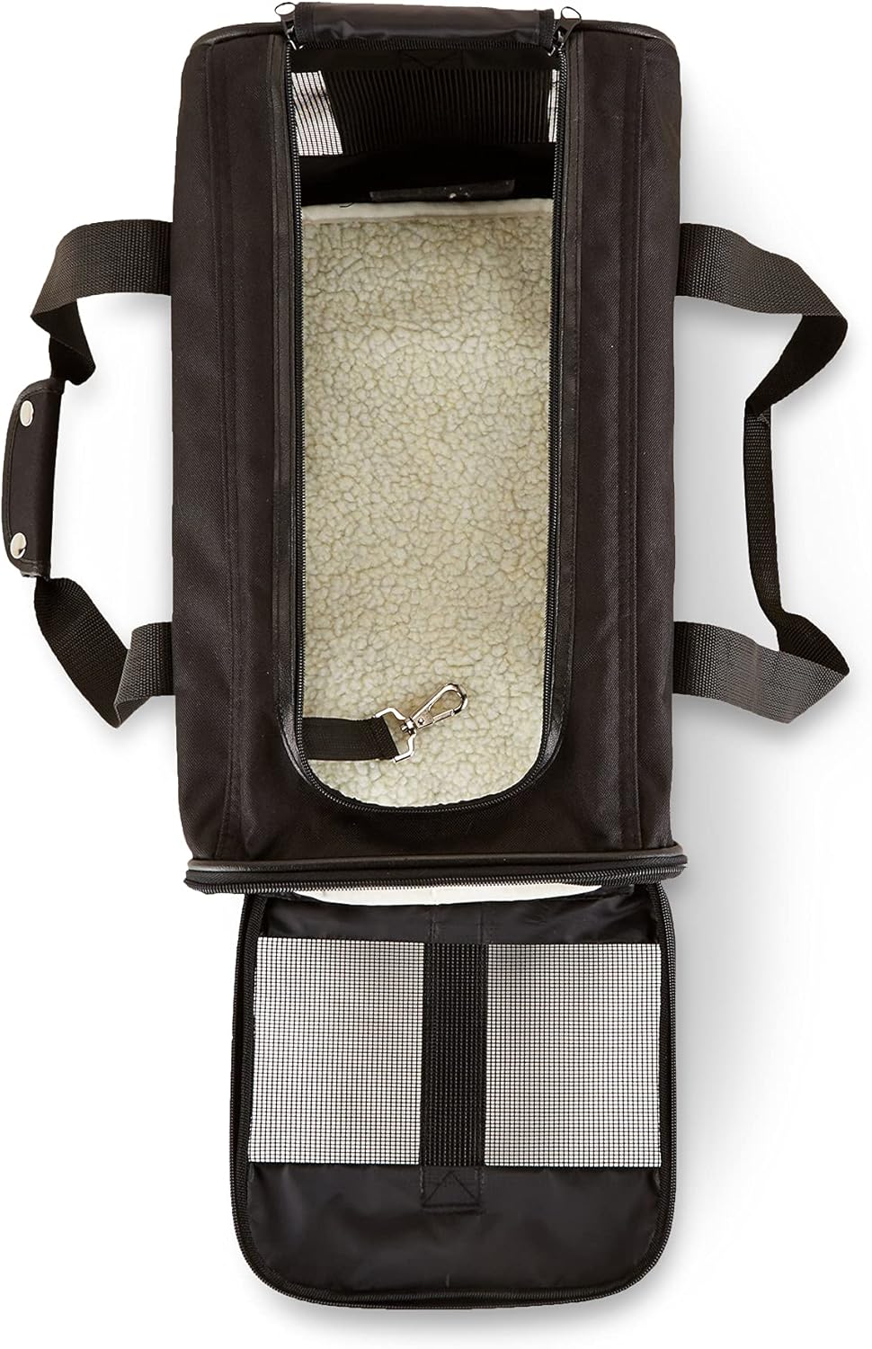 Amazon Basics Airline Approved Soft-Sided Mesh Pet Travel Carrier with Shoulder Strap, Portable, Washable Removable Fleece Pad for Dog, Cat, up to 16 pounds, 16.5" L x 10.6" W x 11" H, Black
