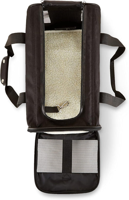 Amazon Basics Airline Approved Soft-Sided Mesh Pet Travel Carrier with Shoulder Strap, Portable, Washable Removable Fleece Pad for Dog, Cat, up to 16 pounds, 16.5" L x 10.6" W x 11" H, Black