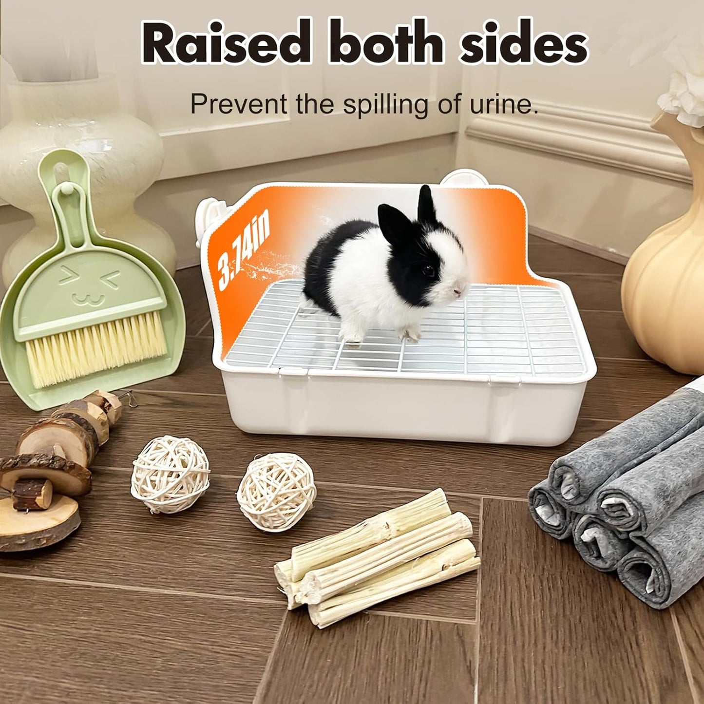 RUBYHOME Rabbit Litter Box Bunny Litter Box Guinea Pig Potty Trainer Corner Bedding Pet Potty Pan for Rabbit Guinea Pig Ferret Small Animal Cage Accessories