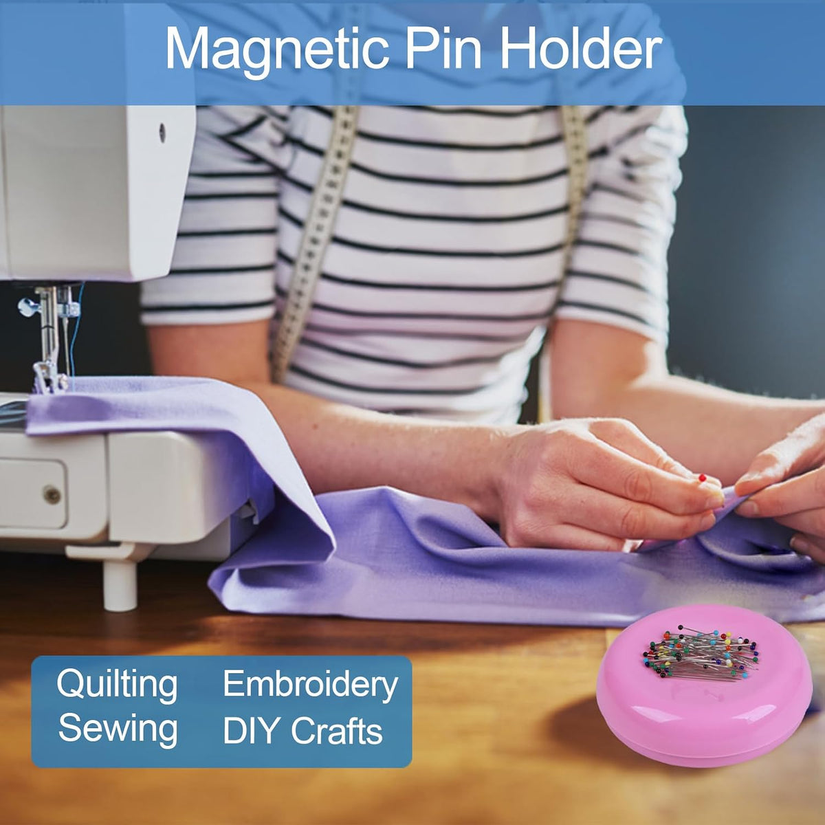 Magnetic Pin Cushion with 100 Pins, Magnetic Pin Holder for Sewing