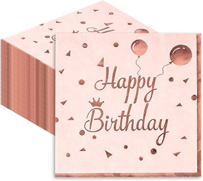 50PCS Happy Birthday Napkins - Disposable Birthday Party Napkins for Baby Shower, Birthday Celebration Party Supplies