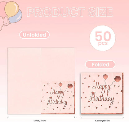 50PCS Happy Birthday Napkins - Disposable Birthday Party Napkins for Baby Shower, Birthday Celebration Party Supplies