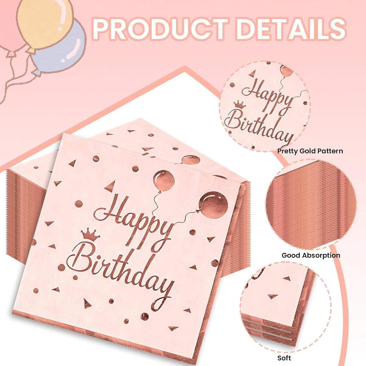 50PCS Happy Birthday Napkins - Disposable Birthday Party Napkins for Baby Shower, Birthday Celebration Party Supplies