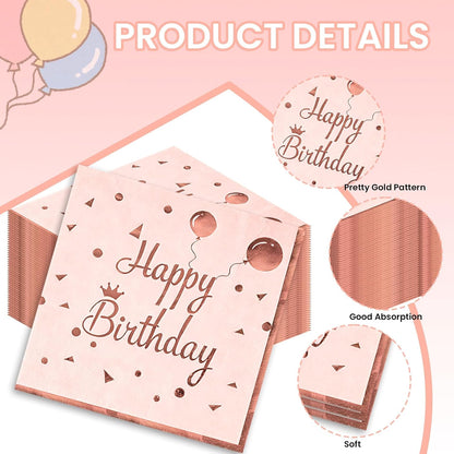 50PCS Happy Birthday Napkins - Disposable Birthday Party Napkins for Baby Shower, Birthday Celebration Party Supplies