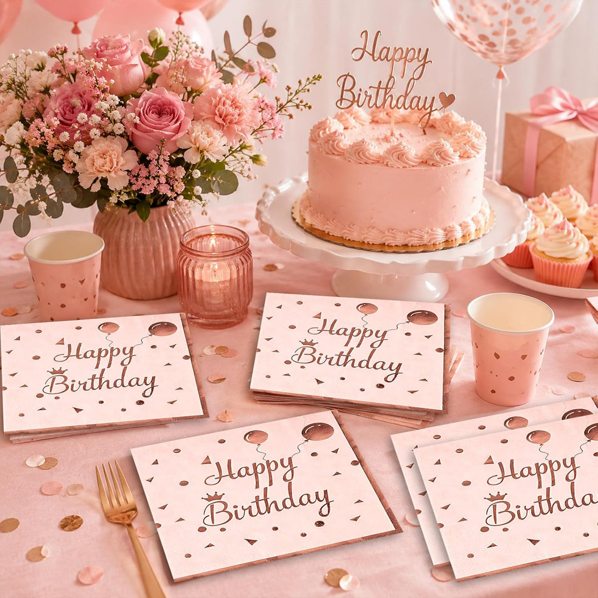 50PCS Happy Birthday Napkins - Disposable Birthday Party Napkins for Baby Shower, Birthday Celebration Party Supplies