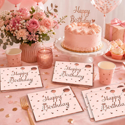 50PCS Happy Birthday Napkins - Disposable Birthday Party Napkins for Baby Shower, Birthday Celebration Party Supplies