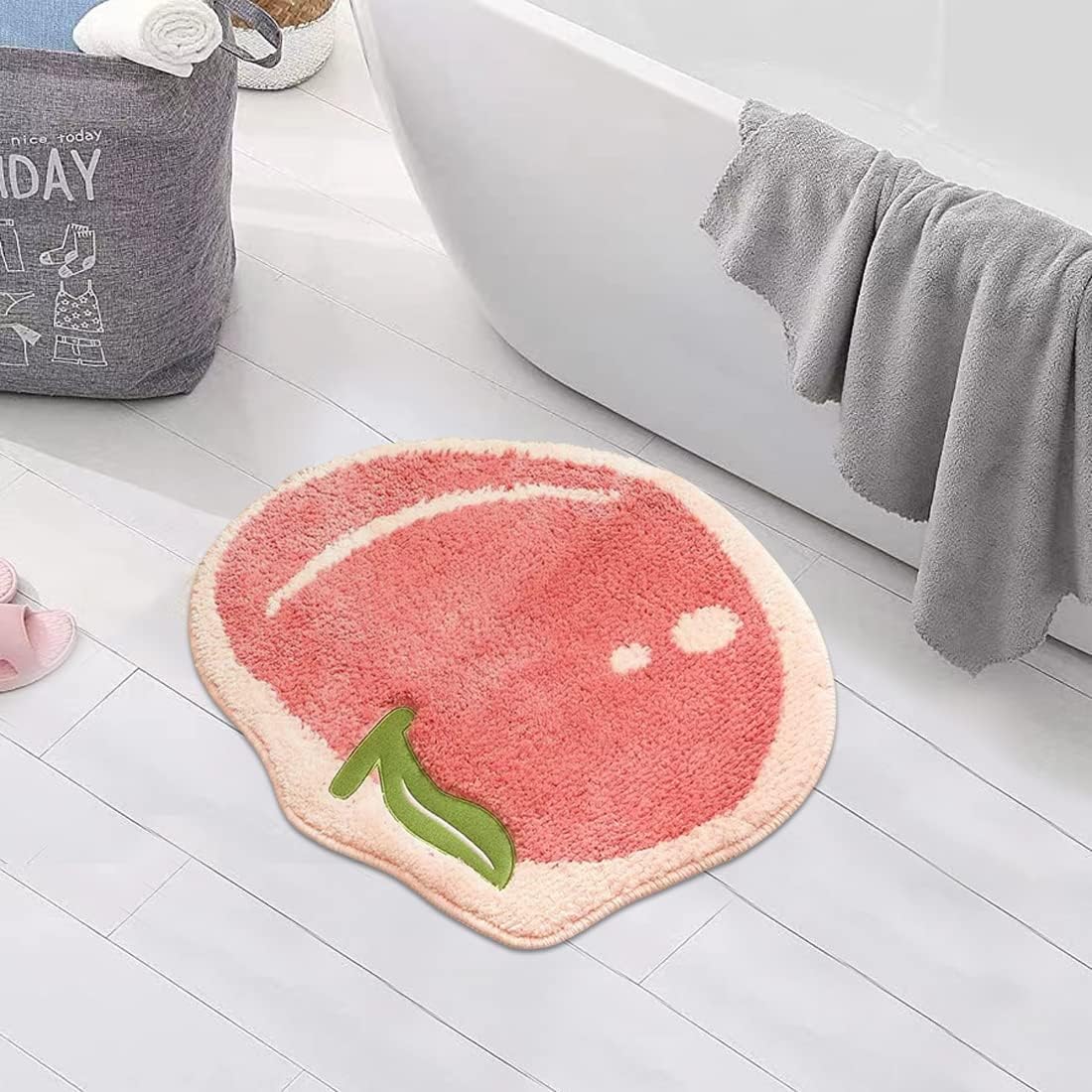 Peach Shage Bathroom Rug Mat Non-Slip Microfiber Shower Bath Rug Absorbent Bath Mat for Bathroom Machine Washable