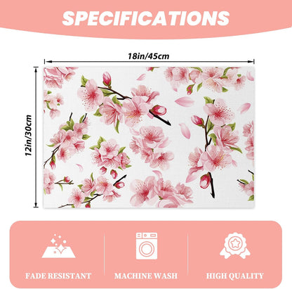 Pink Floral Placemat Set of 4 Spring Pink Cherry Blossom Flowers Printed Place Mats Washable Rectangular Table Mats for Party Home Kitchen Restaurant Dining Table Decor 12x18 Inch