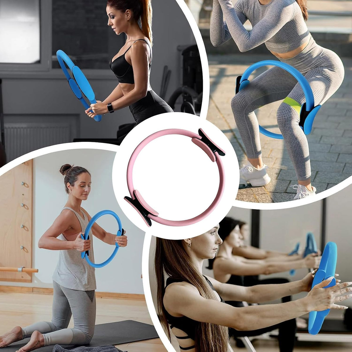 Pilates Ring Fitness Trainer, Pilates Ring for Mat & Reformer Workouts, Pilates Ring Fitness Circle 14.96" Yoga Rings Magic Circle with Dual Padded Handles for Toning Arms