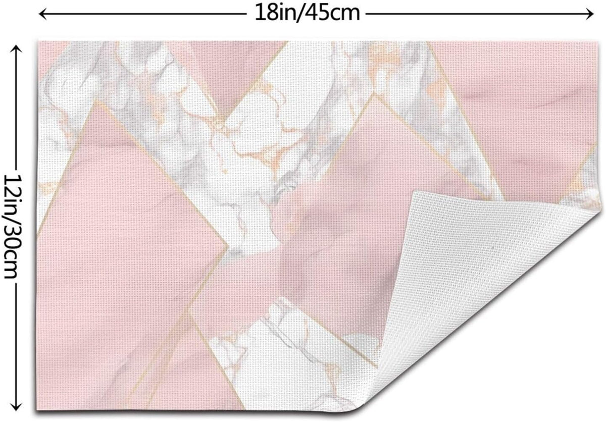 4 PCS Placemats Set Pink and Gold Marble Woven Placemats for Dining Table Heat Resistant Place Mats Non-Slip Washable PVC Table Mats for Party Kitchen Dining Decoration 12 x 18 Inch