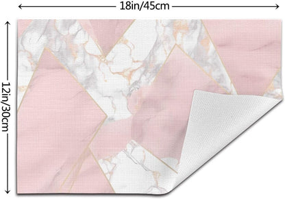 4 PCS Placemats Set Pink and Gold Marble Woven Placemats for Dining Table Heat Resistant Place Mats Non-Slip Washable PVC Table Mats for Party Kitchen Dining Decoration 12 x 18 Inch