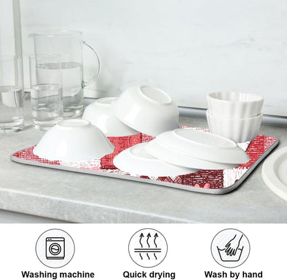 Valentine's Day Hearts Dish Drying Mat for Counter Pink Tartan Plaid Flower Drying Kitchen Mats Coffee Bar Mats for Countertops Dishes Utensils Sinks 16 x 18 IN