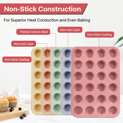 2-Pack Healthy Baking Cupcake Pan| Non Stick 12-Cup Muffin Pan | Durable & Easy Clean Muffin Tin | Perfect for Cupcakes, Muffins (Beige)