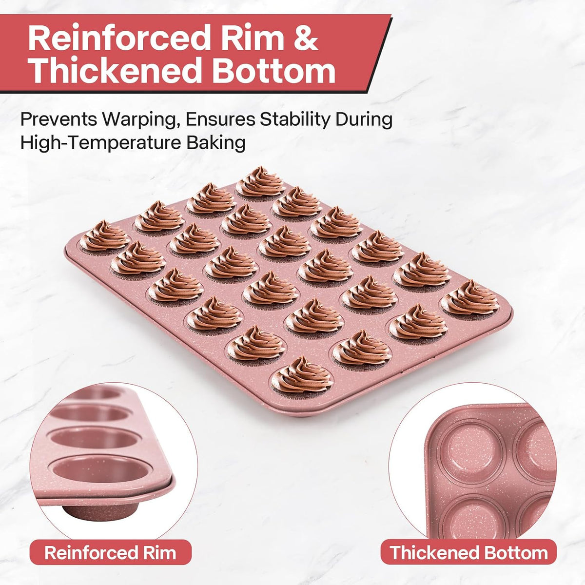2-Pack Healthy Baking Cupcake Pan| Non Stick 12-Cup Muffin Pan | Durable & Easy Clean Muffin Tin | Perfect for Cupcakes, Muffins (Beige)