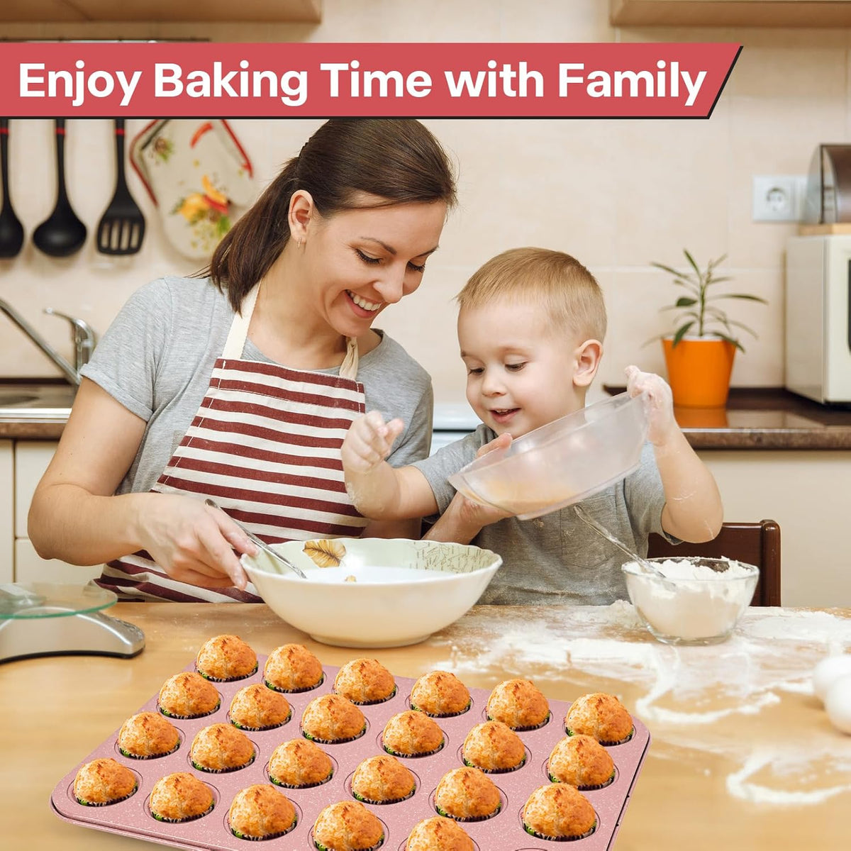 2-Pack Healthy Baking Cupcake Pan| Non Stick 12-Cup Muffin Pan | Durable & Easy Clean Muffin Tin | Perfect for Cupcakes, Muffins (Beige)