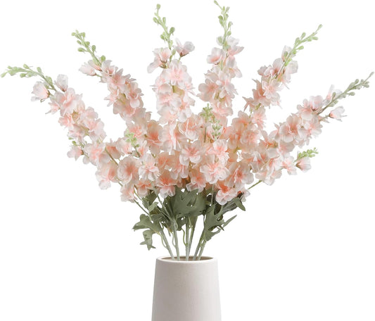 6PCS 33.5in Peach Delphinium Artificial Flowers Silk Faux Delphinium Flowers Long Stem Larkspur Artificial Flowers for Home Garden Wedding Arrangement Decor (Peach)