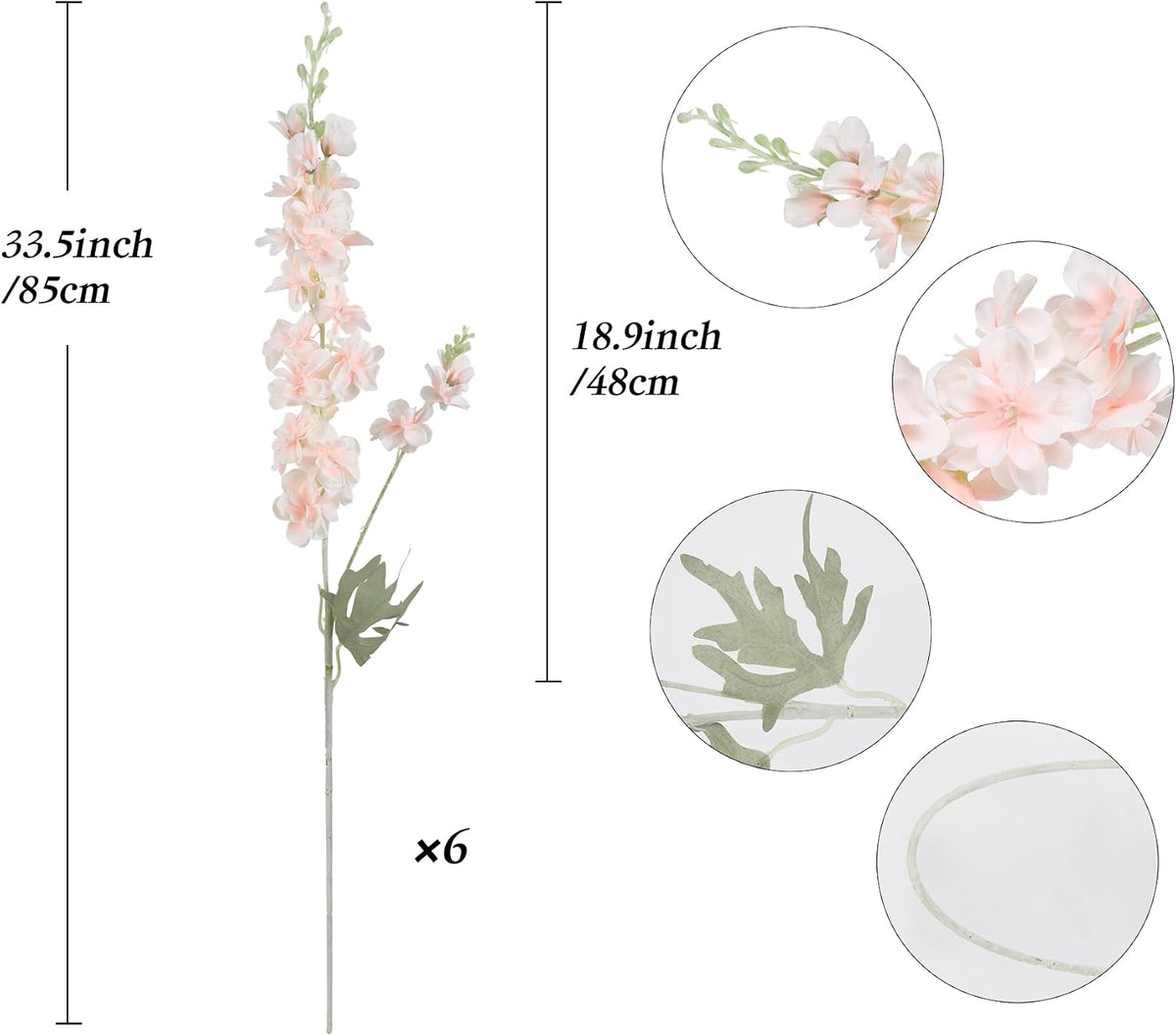 6PCS 33.5in Peach Delphinium Artificial Flowers Silk Faux Delphinium Flowers Long Stem Larkspur Artificial Flowers for Home Garden Wedding Arrangement Decor (Peach)