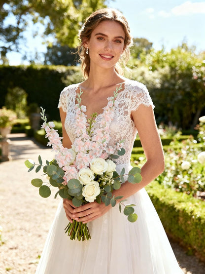 6PCS 33.5in Peach Delphinium Artificial Flowers Silk Faux Delphinium Flowers Long Stem Larkspur Artificial Flowers for Home Garden Wedding Arrangement Decor (Peach)