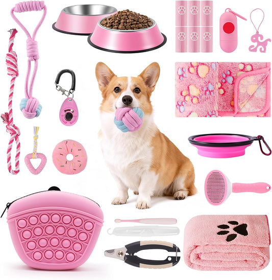 Puppy Supplies Starter Kit, Pink Puppy Essentials for Small Dogs