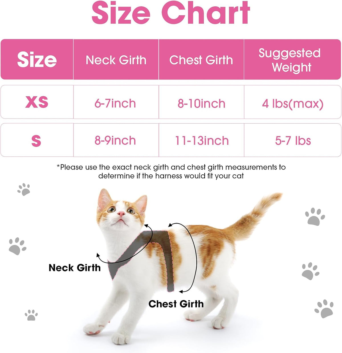 Cat Vest Harness and Leash Set, Escape Proof Kitten Harness Pink XS