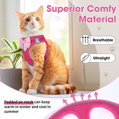 Cat Vest Harness and Leash Set, Escape Proof Kitten Harness Pink XS