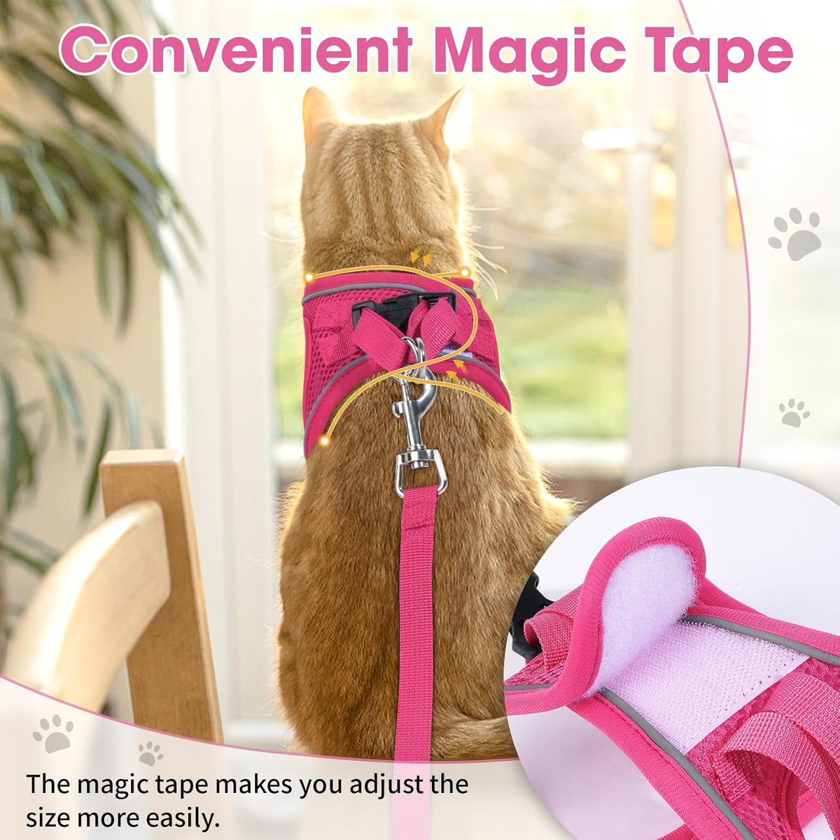 Cat Vest Harness and Leash Set, Escape Proof Kitten Harness Pink XS