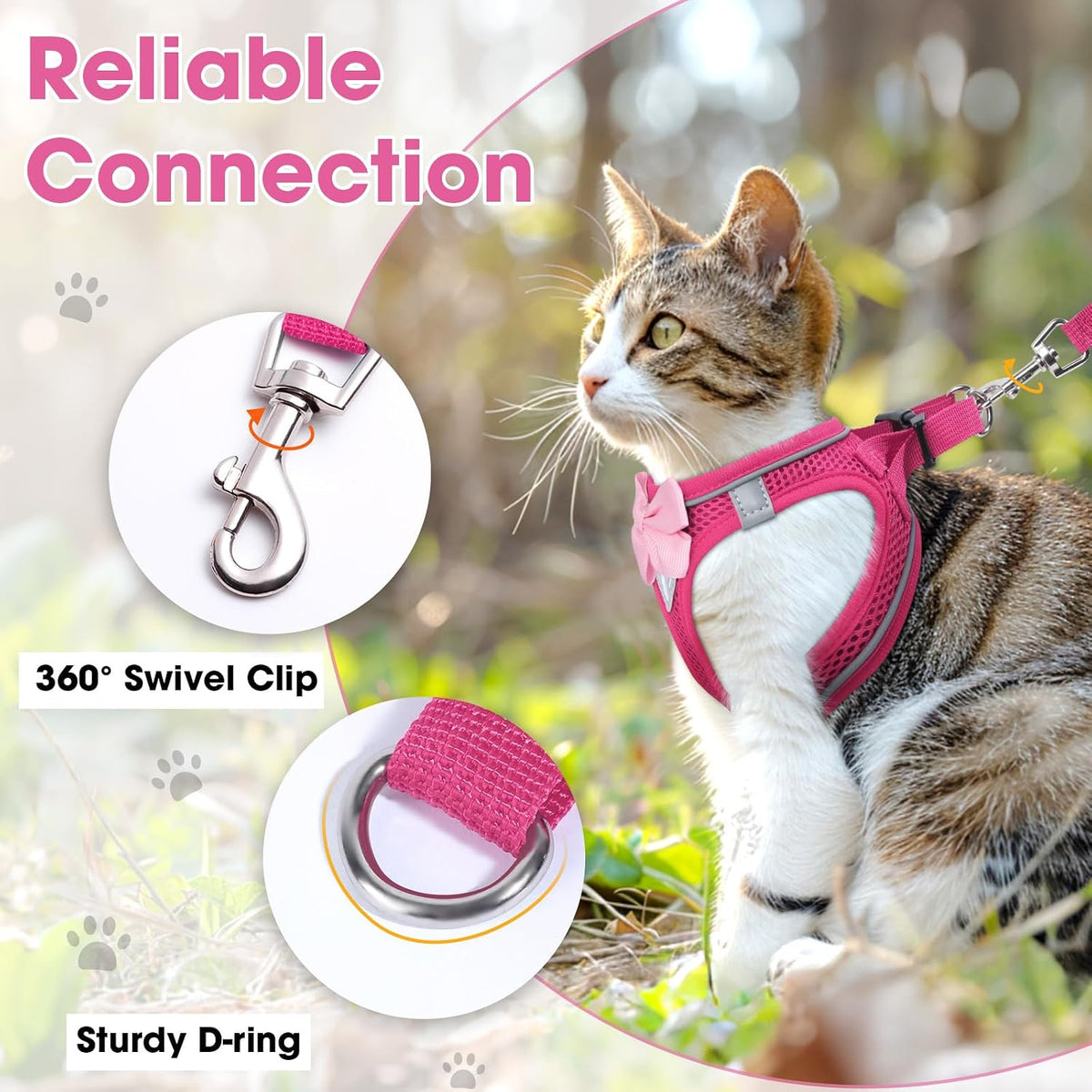 Cat Vest Harness and Leash Set, Escape Proof Kitten Harness Pink XS