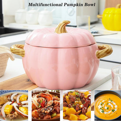 Dutch Oven Pot with Lid, Pumpkin Pottery Dessert Saucepan, Mini Baking Dish Cute Pumpkin Bowl, Covered Dutch Oven Ceramic Stockpot, Pumpkins-Shaped Casserole (Pink)