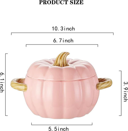 Dutch Oven Pot with Lid, Pumpkin Pottery Dessert Saucepan, Mini Baking Dish Cute Pumpkin Bowl, Covered Dutch Oven Ceramic Stockpot, Pumpkins-Shaped Casserole (Pink)