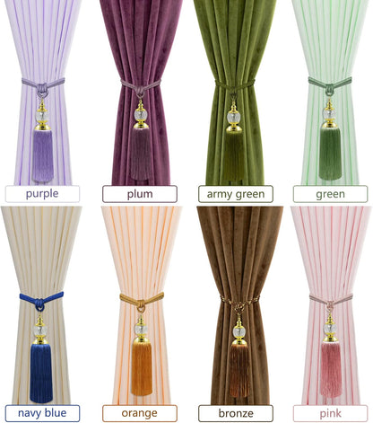 Tassel Curtain Tiebacks Handmade Rope Tie Backs Tassels for Curtains Pink Crystal Drapery Tieback Holdbacks Decorative Curtain Ties Farmhouse Drape Holders Window Treatment 2 Pack