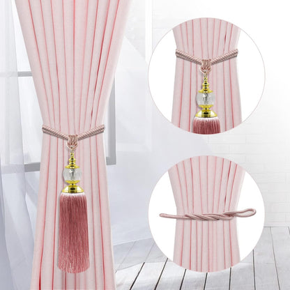 Tassel Curtain Tiebacks Handmade Rope Tie Backs Tassels for Curtains Pink Crystal Drapery Tieback Holdbacks Decorative Curtain Ties Farmhouse Drape Holders Window Treatment 2 Pack