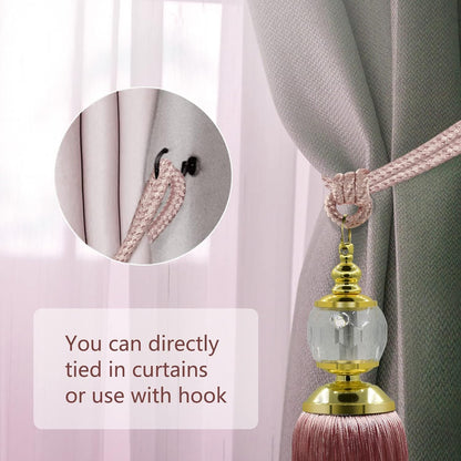 Tassel Curtain Tiebacks Handmade Rope Tie Backs Tassels for Curtains Pink Crystal Drapery Tieback Holdbacks Decorative Curtain Ties Farmhouse Drape Holders Window Treatment 2 Pack