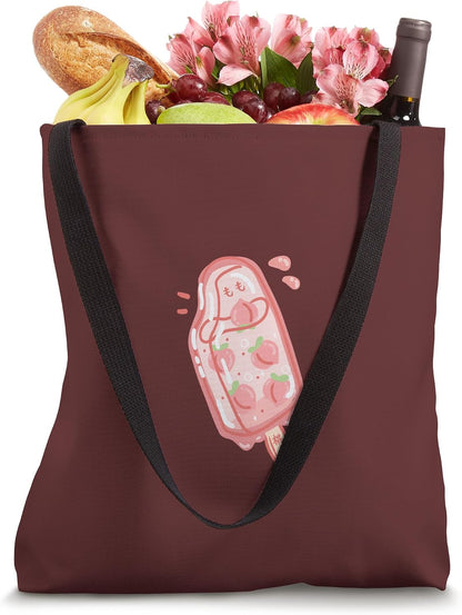 Ice Pop Peach Japanese Kanji Momo,Cute Kawaii Aesthetic Pink Tote Bag