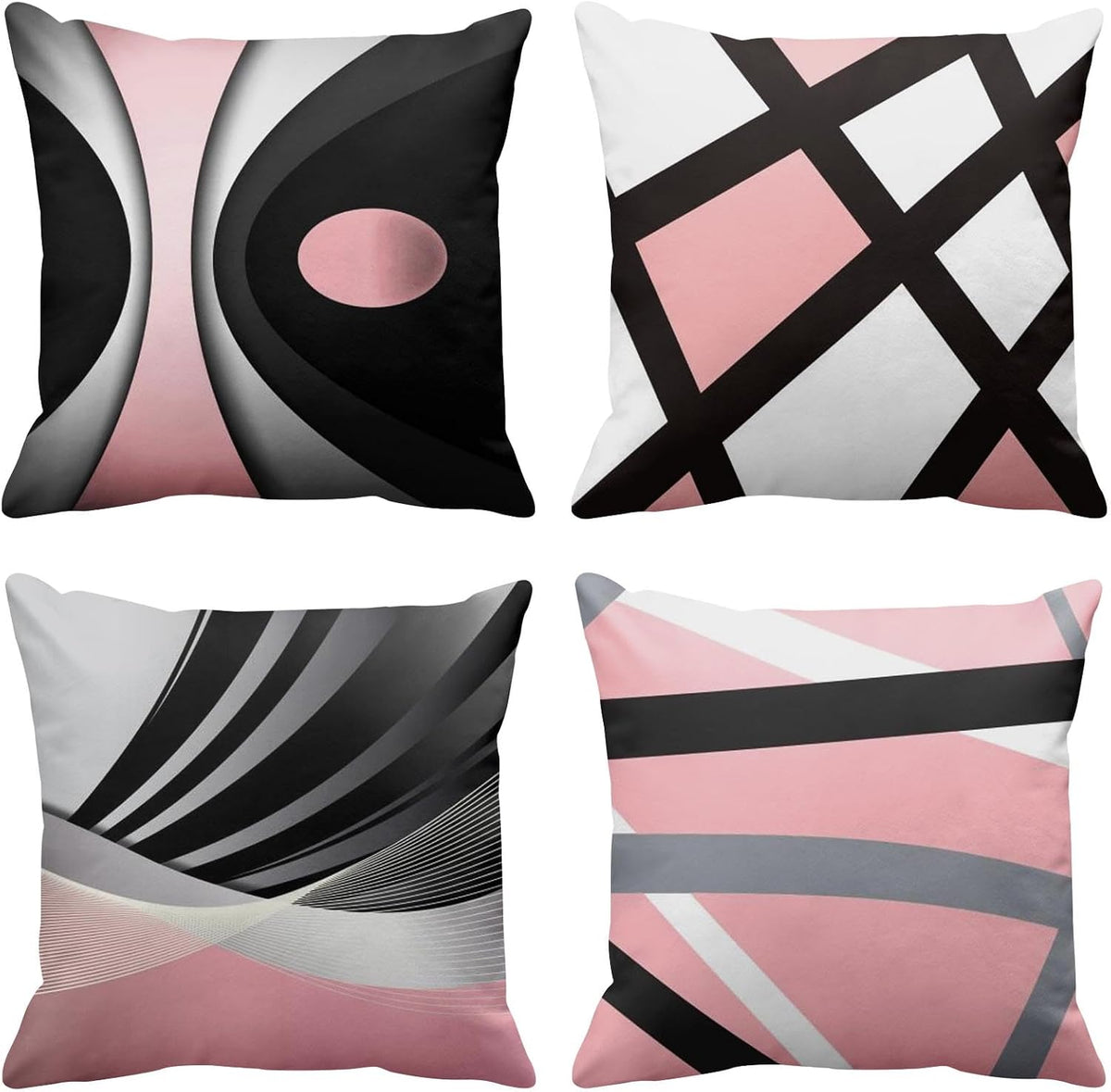 Throw Pillow Covers Set of 4, 16 x 16 Inch, Stripes Pink