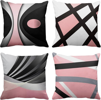 Throw Pillow Covers Set of 4, 16 x 16 Inch, Stripes Pink