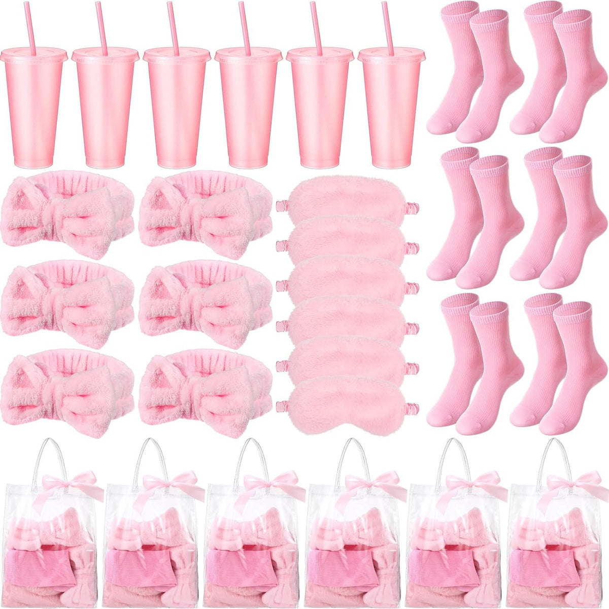 31 Pcs Spa Party Favors Pink Bow Headband Eye Mask Bridal Shower