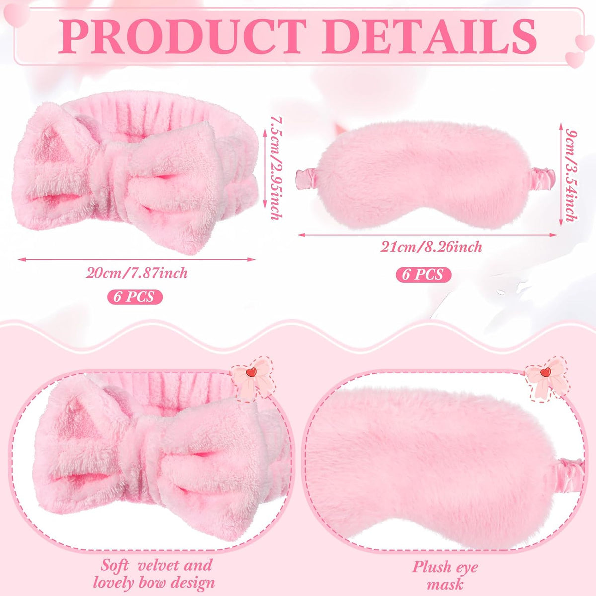 31 Pcs Spa Party Favors Pink Bow Headband Eye Mask Bridal Shower