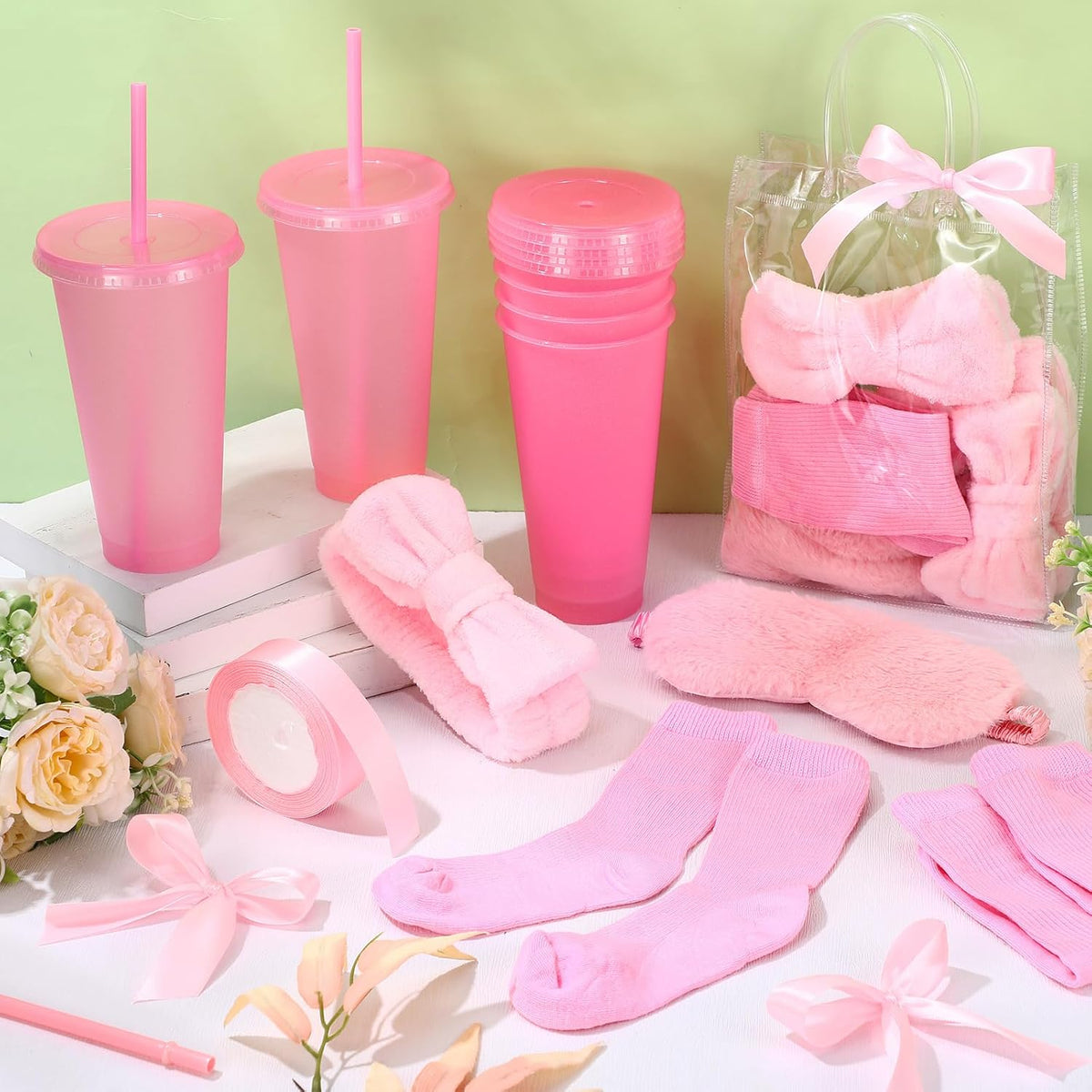 31 Pcs Spa Party Favors Pink Bow Headband Eye Mask Bridal Shower
