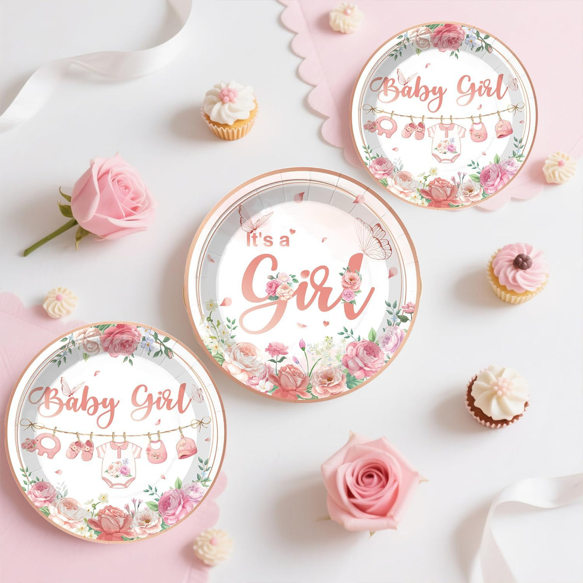 351Pcs Its a girl Baby Shower Decorations Tableware Set Severs 50, Girl Baby Shower Decorations Include Banner, Balloons, Tablecloth, Plates, Cups, Table Decorations